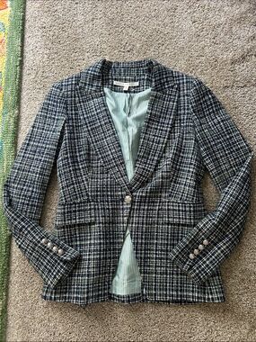 NEW Veronica Beard sz 2 Ada Cutaway Dickey Blazer Jacket Blue Green Tweed Boucle